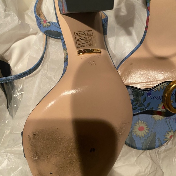 🎁 BLACK FRIDAY SALE 🎁Authentic Gucci Blue Floral Block Heel - Picture 11 of 11